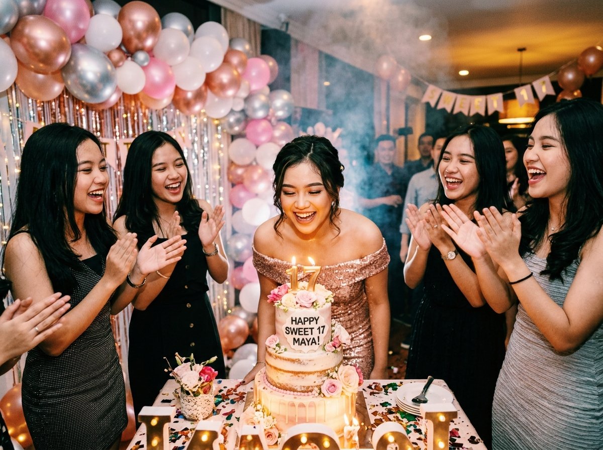 Keceriaan tiup lilin pesta Sweet 17th Birthday bersama sahabat